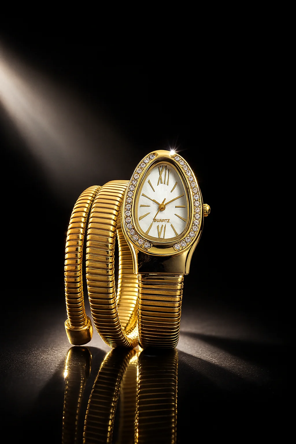 Triple‑Wrap Snake Watch | Diamond‑Set Bezel | Luxury Fashion Accessory - Silver