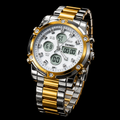 SKMEI 1389 Men’s Digital Analog Business Watch – Two-Tone Gold & Silver Stainless Steel Chronograph with Matte White Dial - without box