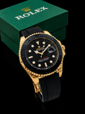 ( Golden ) Rolex Stylish Watch for Men Adjustable Rubber Strap | Heavy Master Lock | Steel Buzzle Working - Without Box