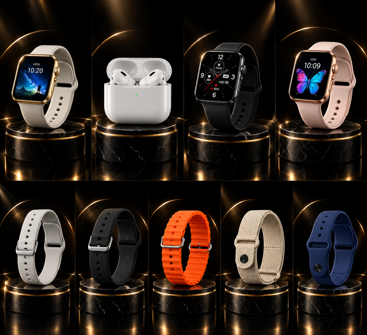I20 Ultra Max Suit (10-in-1 Set) – Premium Smartwatch with 7 Interchangeable Straps & AirPods | Complete Combo for Men & Women (Random Color)