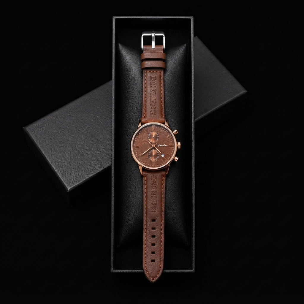 Beisheng Men's Leather Strap Watch Perfect for formal and casual occasions - Brown