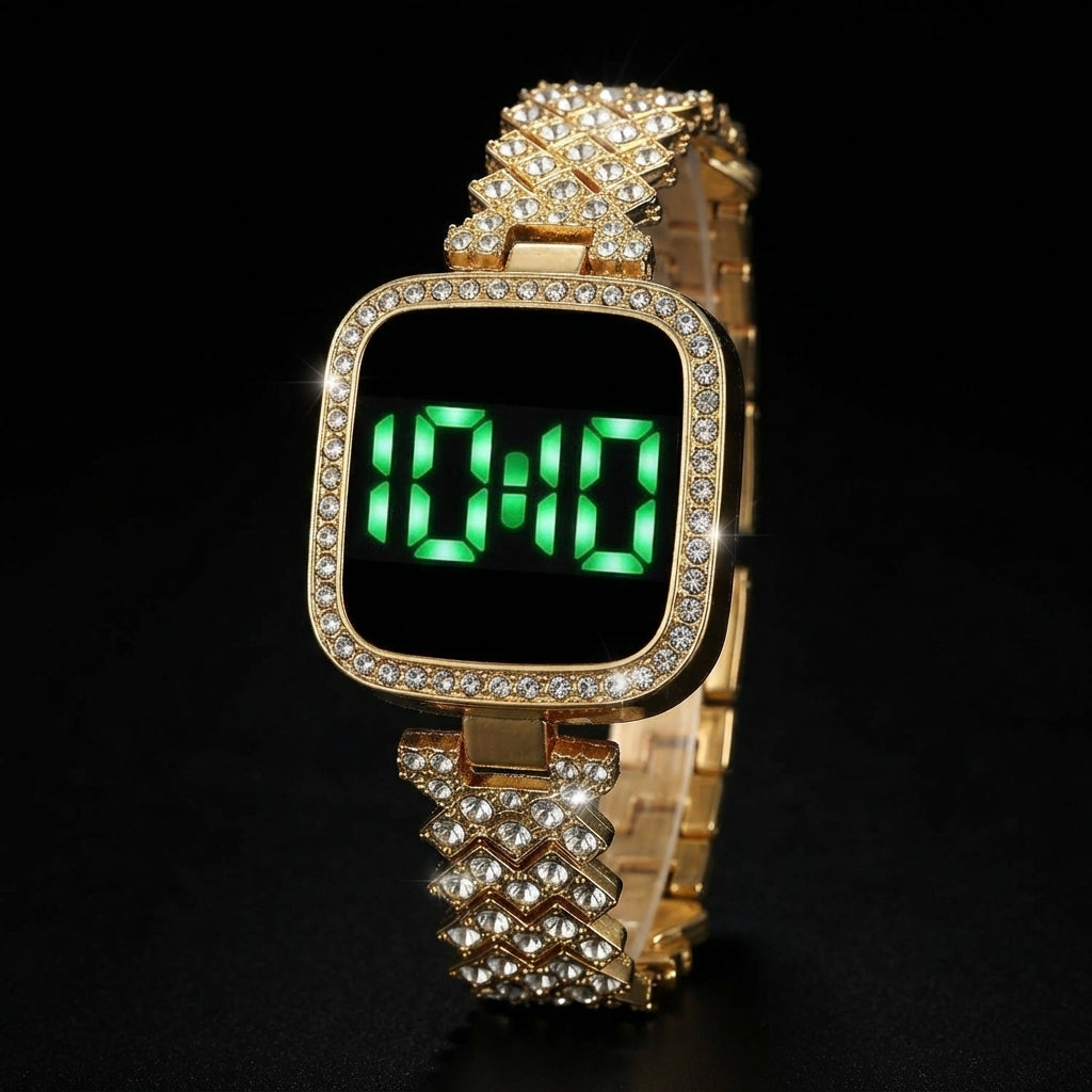 Watch for Girls Diamond Touch Screen LED Watch for Ladies Stylish Fashion Watch For Girls in Silver Stone Square Dial Shape For Gift
