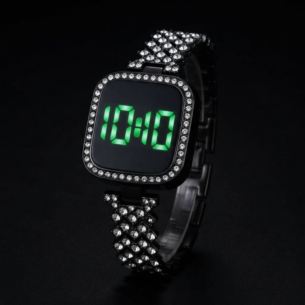 Watch for Girls Diamond Touch Screen LED Watch for Ladies Stylish Fashion Watch For Girls in Silver Stone Square Dial Shape For Gift