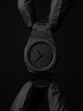 Black Minimalist Analog Wrist Aura Watch With Stainless Steel Strap And Butterfly Lock